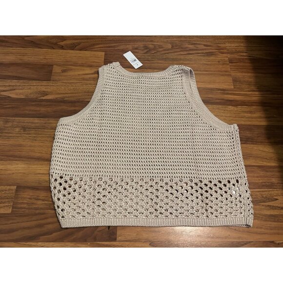 NWT Ann Taylor XXL Sweater Vest VISCOSE Crochet Knit Tank Top Sleeveless Pullove - Picture 2 of 8